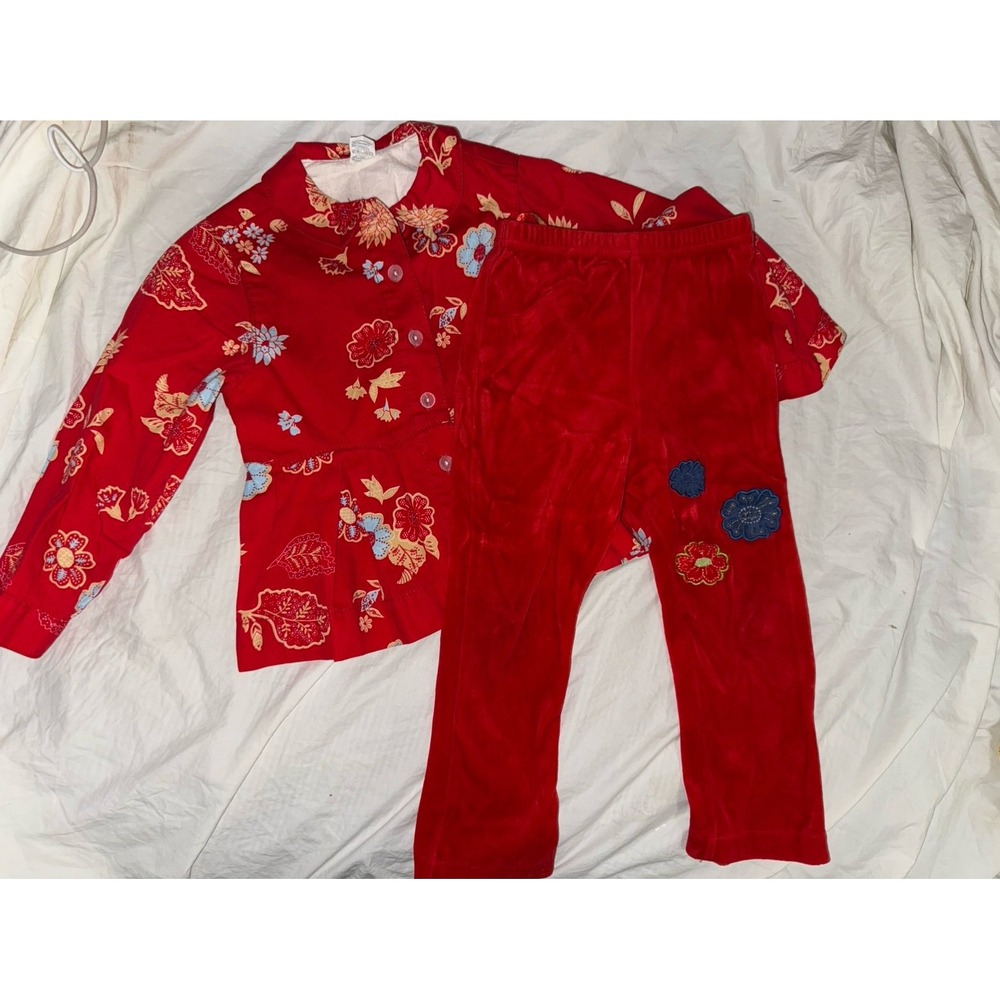 Cakewalk Co girls outfit Holland red velour bottoms peplum top floral design